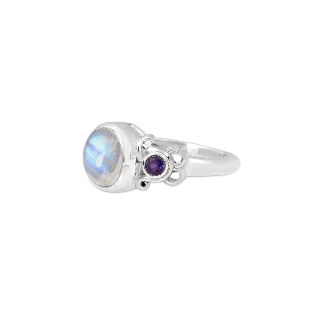 Natural Rainbow Moonstone Multi Birthstone Sterling Silver Ring