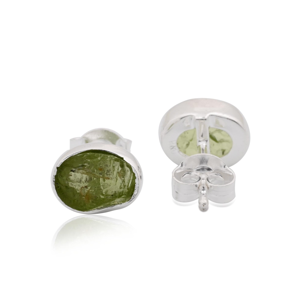 Natural Peridot Birthstone Sterling Silver Oval Studs Earrings