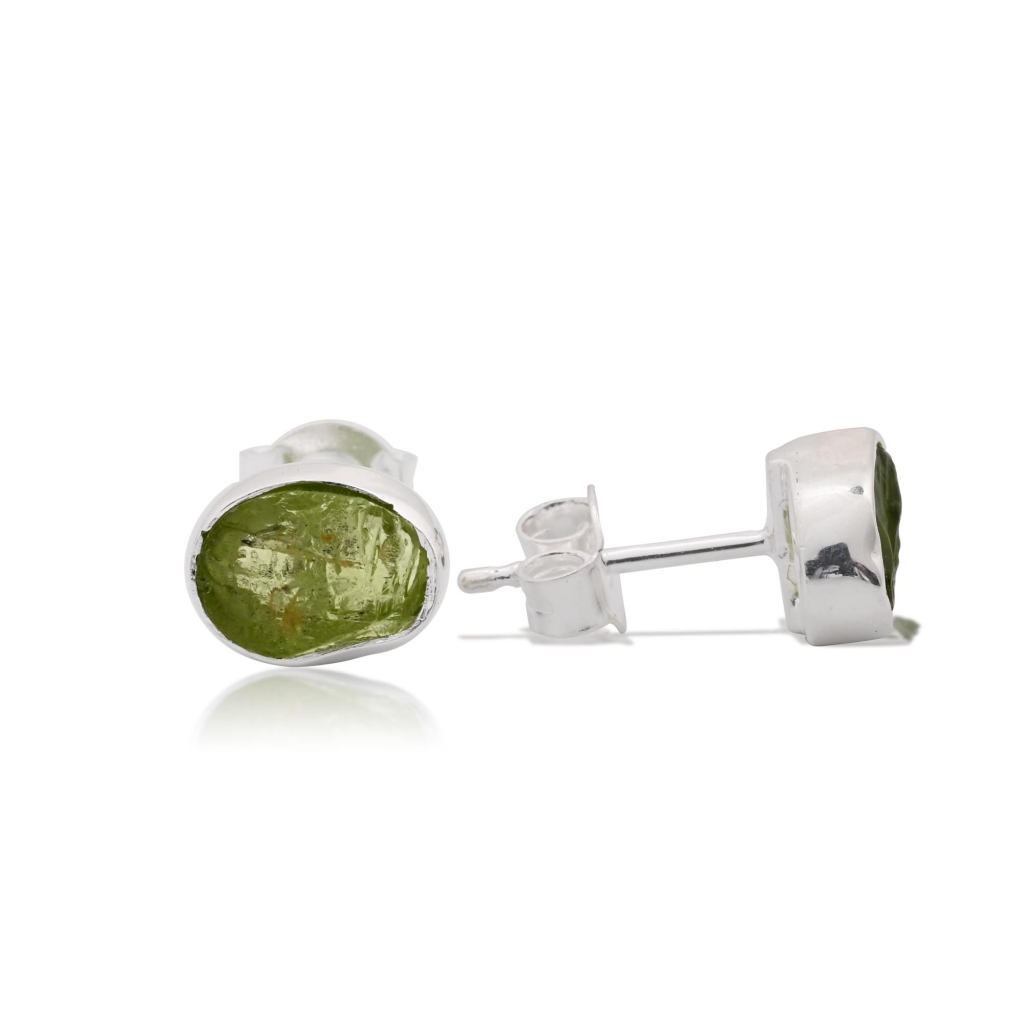 Natural Peridot Birthstone Sterling Silver Oval Studs Earrings