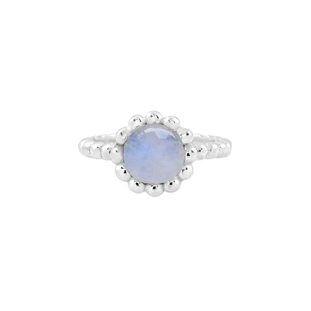 Natural Rainbow Moonstone Boho Sterling Silver Ring