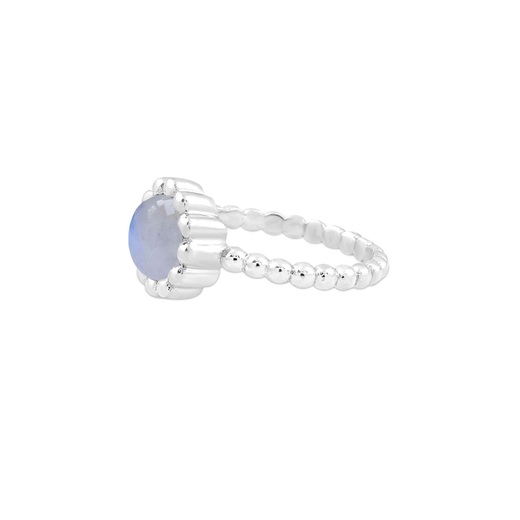 Natural Rainbow Moonstone Boho Sterling Silver Ring