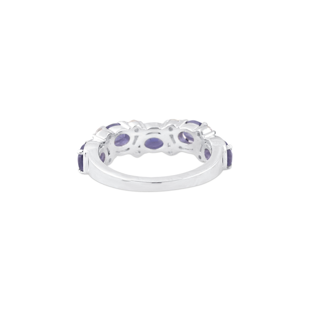 Natural Iolite & Cubic Zirconia Birthstone Sterling Silver Band Ring