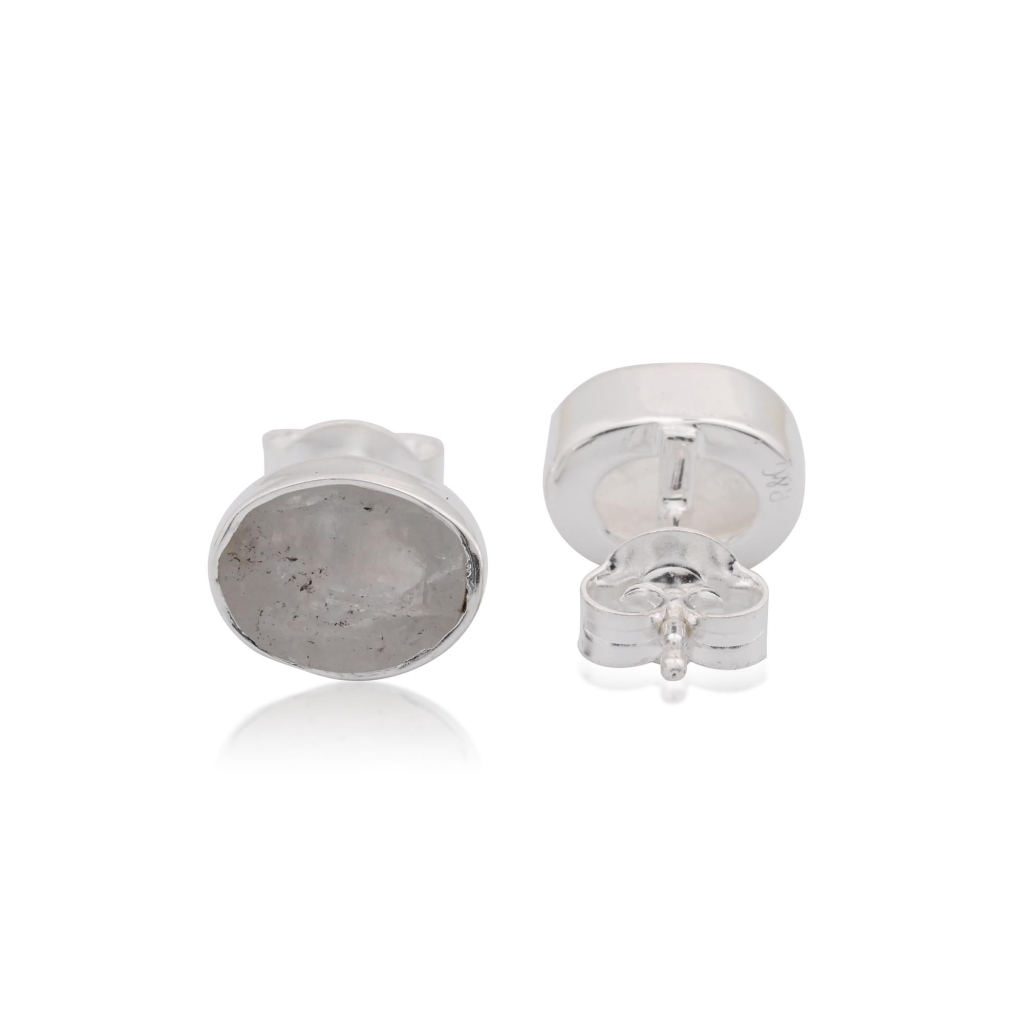 Natural Rainbow Moonstone Birthstone Sterling Silver Round Studs Earrings