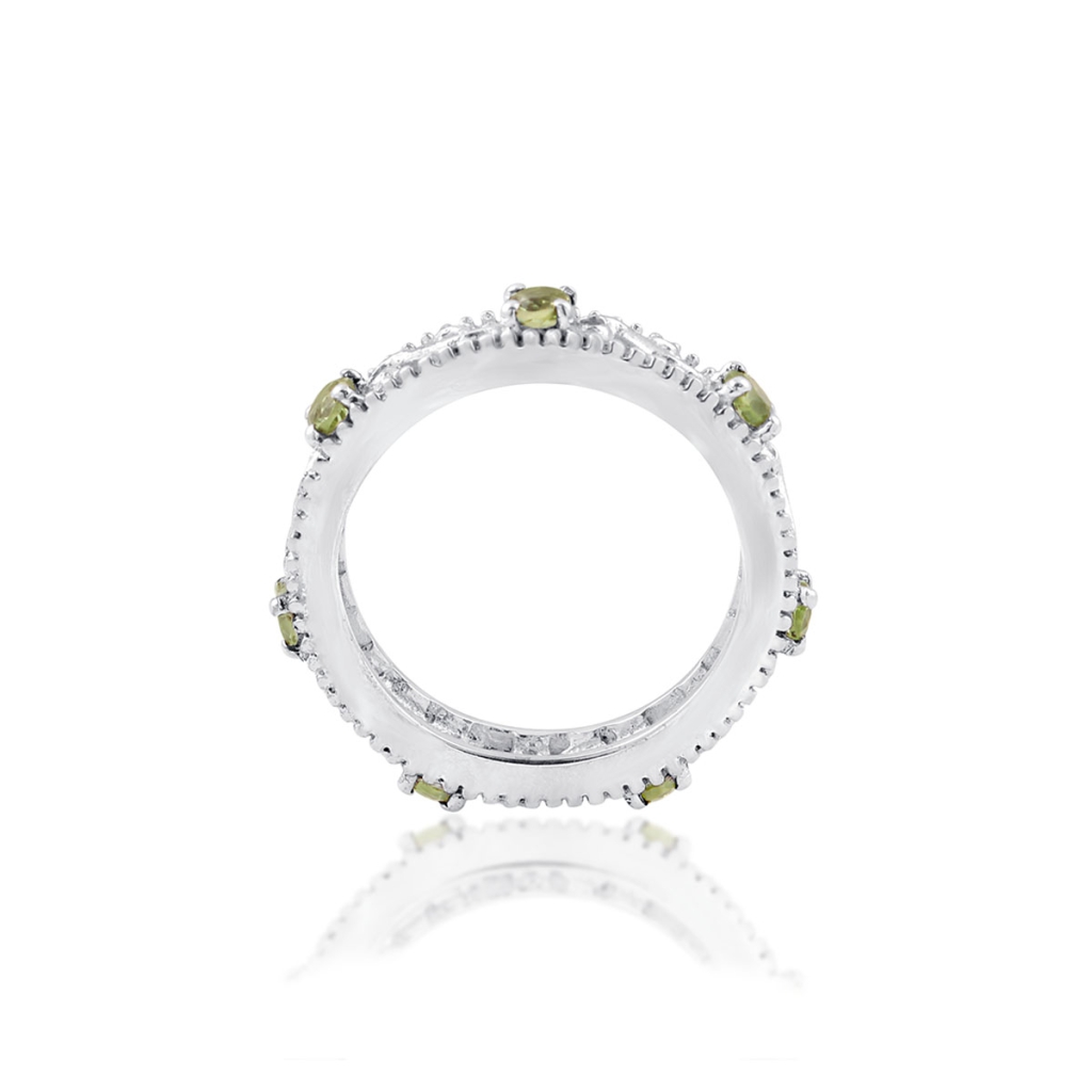 Natural Peridot Birthstone Eternity Sterling Silver Band Ring