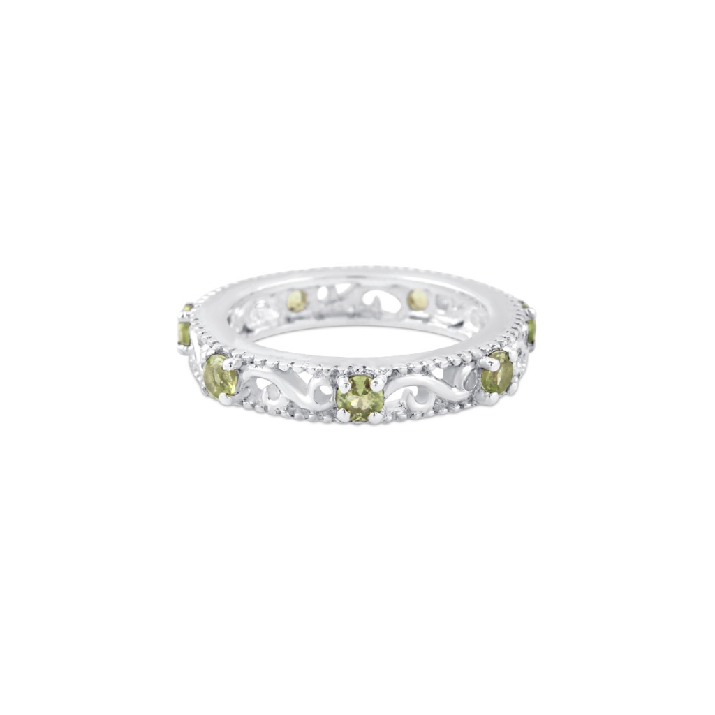 Natural Peridot Birthstone Eternity Sterling Silver Band Ring