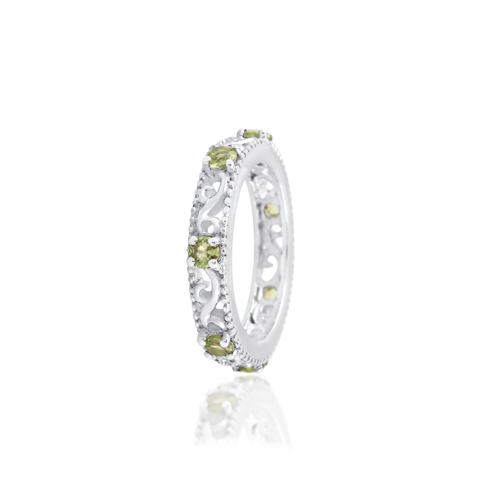 Natural Peridot Birthstone Eternity Sterling Silver Band Ring