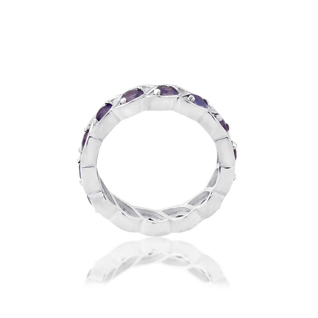 Natural Iolite Round Birthstone Eternity Band Rings