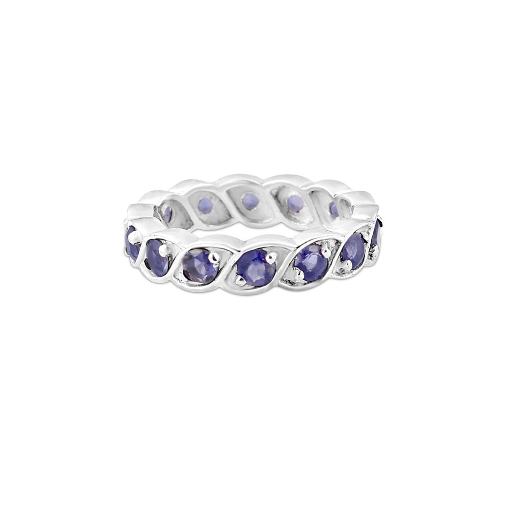 Natural Iolite Round Birthstone Eternity Band Rings