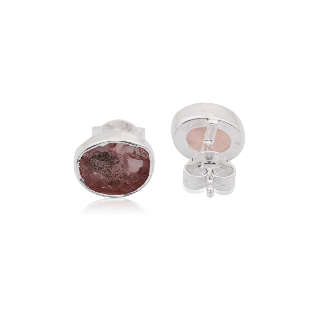 Natural Rose Quartz Birthstone Sterling Silver Round Studs Earrings