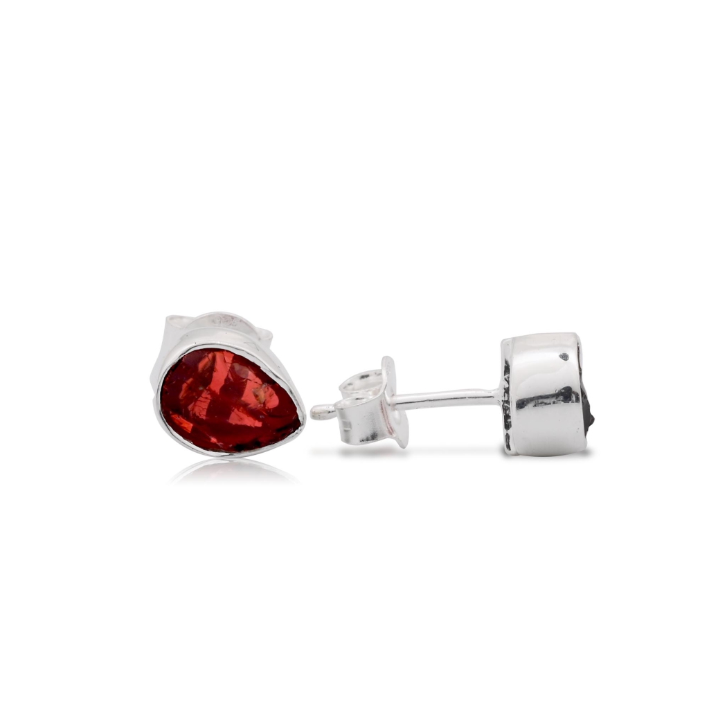 Red Garnet Birthstone Sterling Silver Pear Studs Earrings