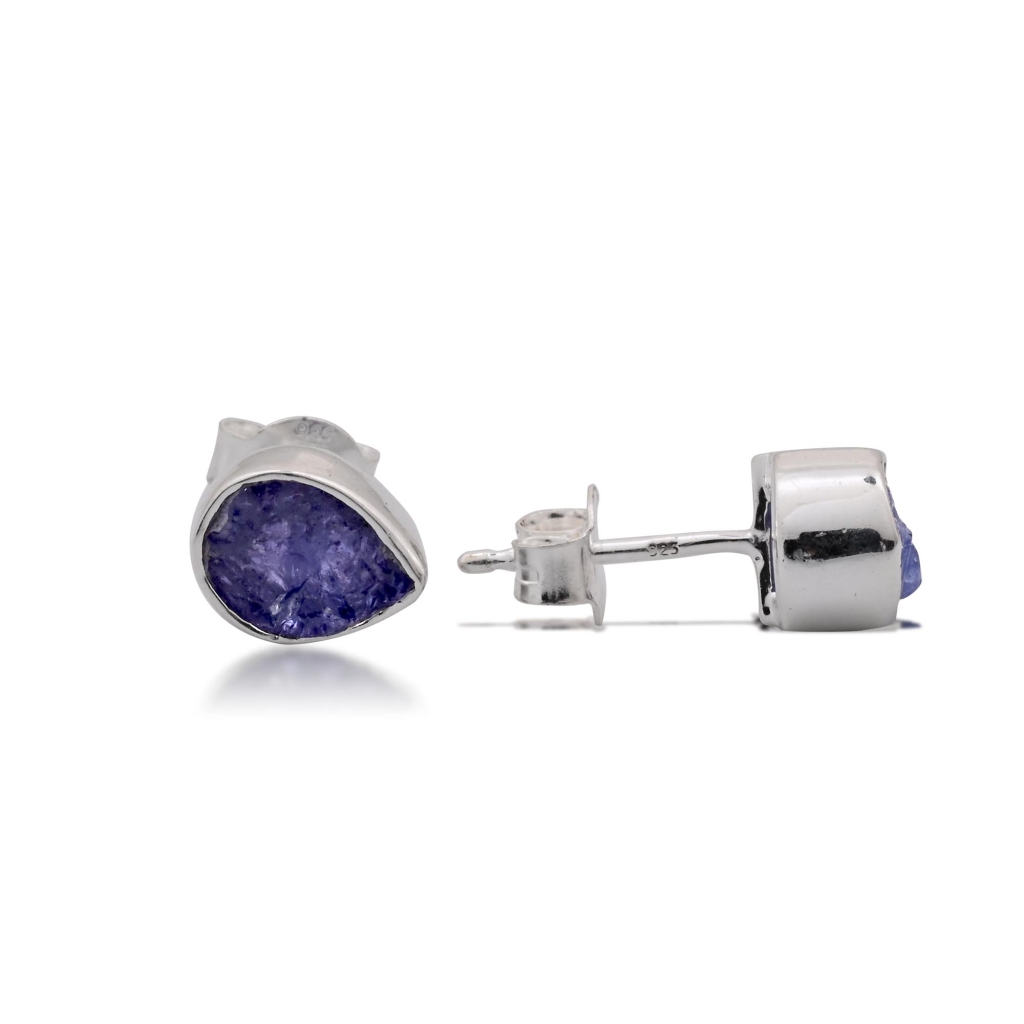 Natural Tanzanite Birthstone Sterling Silver Pear Studs Earrings