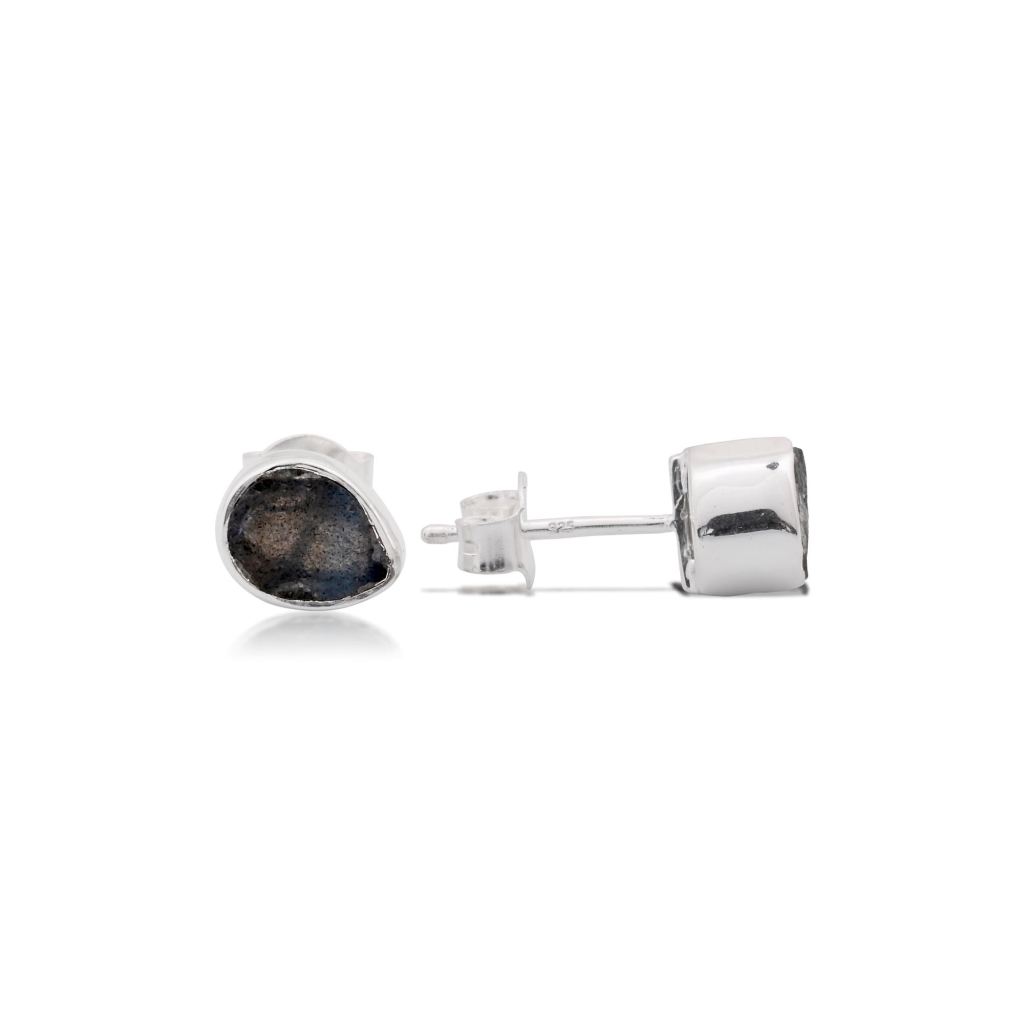 Natural Labradorite Birthstone Sterling Silver Pear Studs Earrings