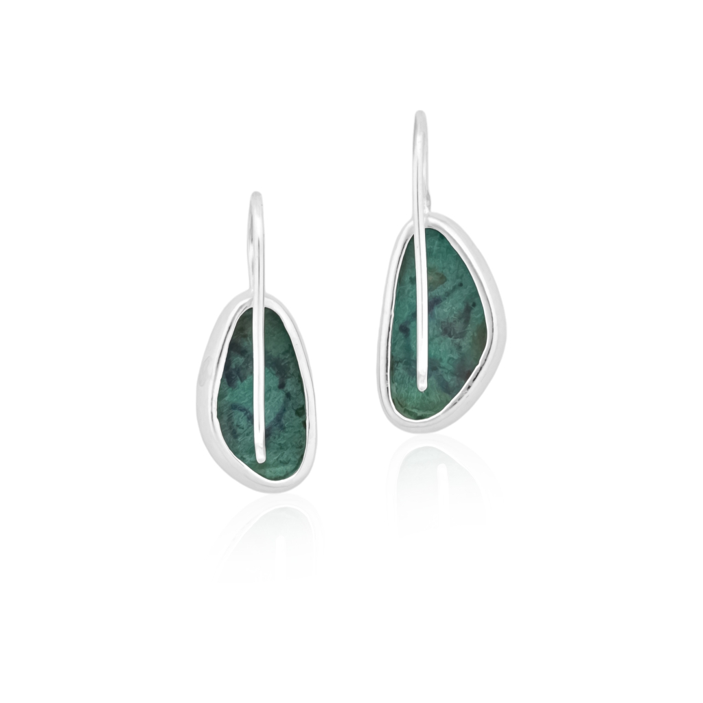 Fancy Shape Chrysocolla Gemstone Dangle Silver Women's Earrings