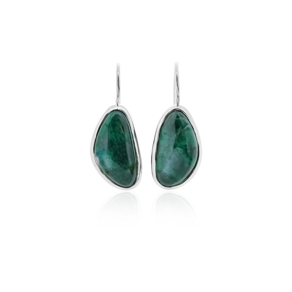 Fancy Shape Chrysocolla Gemstone Dangle Silver Women's Earrings