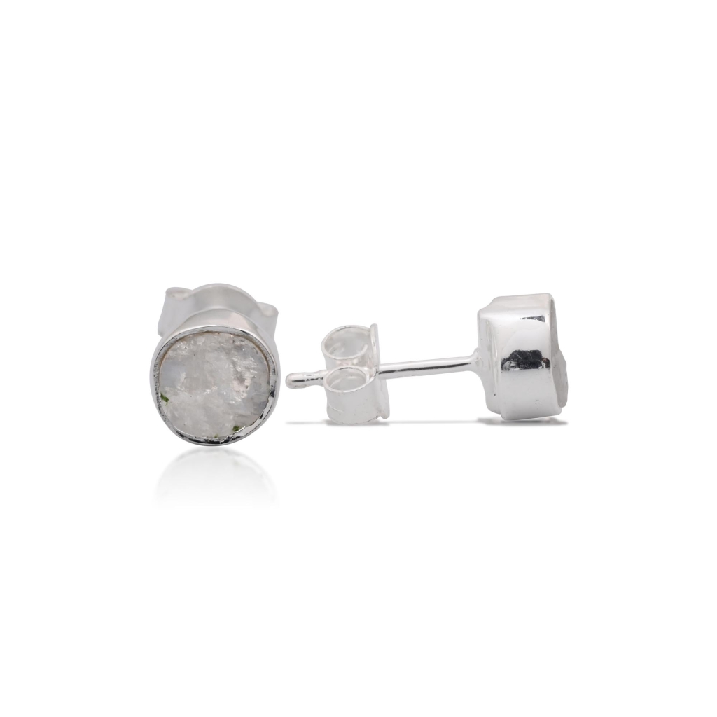 Natural Rainbow Moonstone Birthstone Sterling Silver Round Studs Earrings