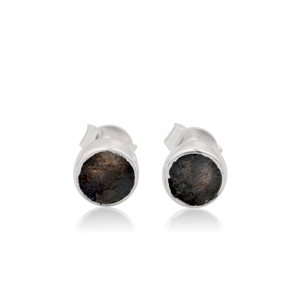 Labradorite Birthstone Sterling Silver Round Studs Earrings