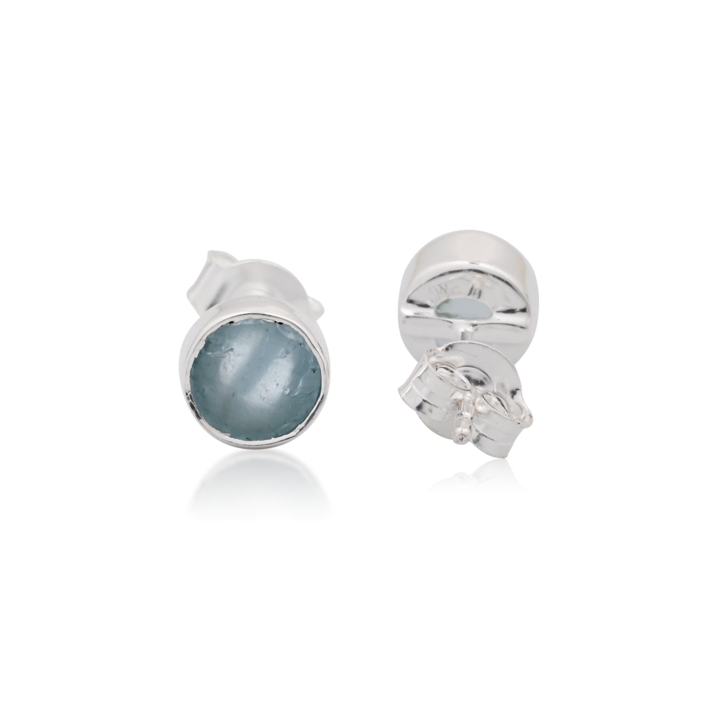Aquamarine Birthstone Sterling Silver Round Studs Earrings