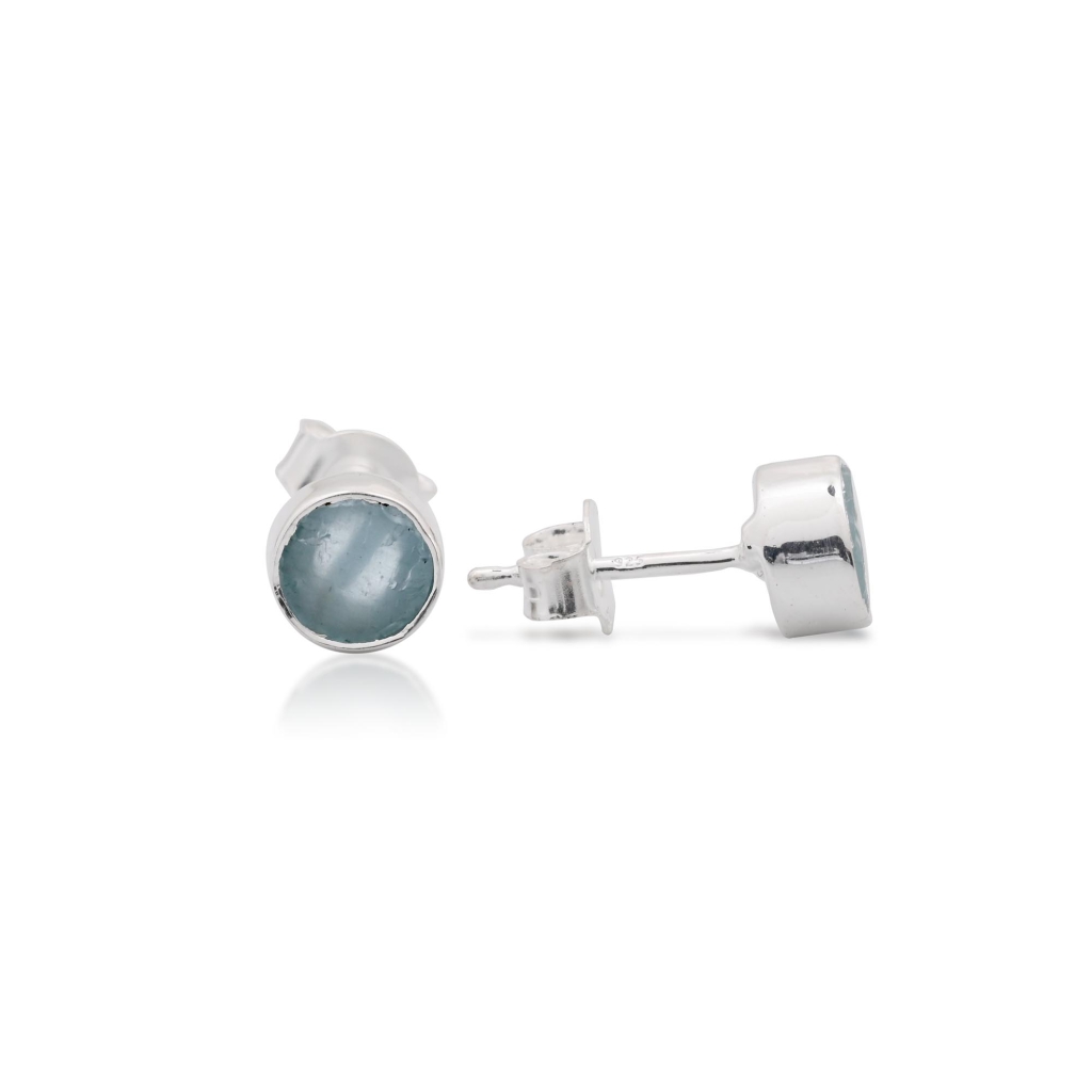 Aquamarine Birthstone Sterling Silver Round Studs Earrings