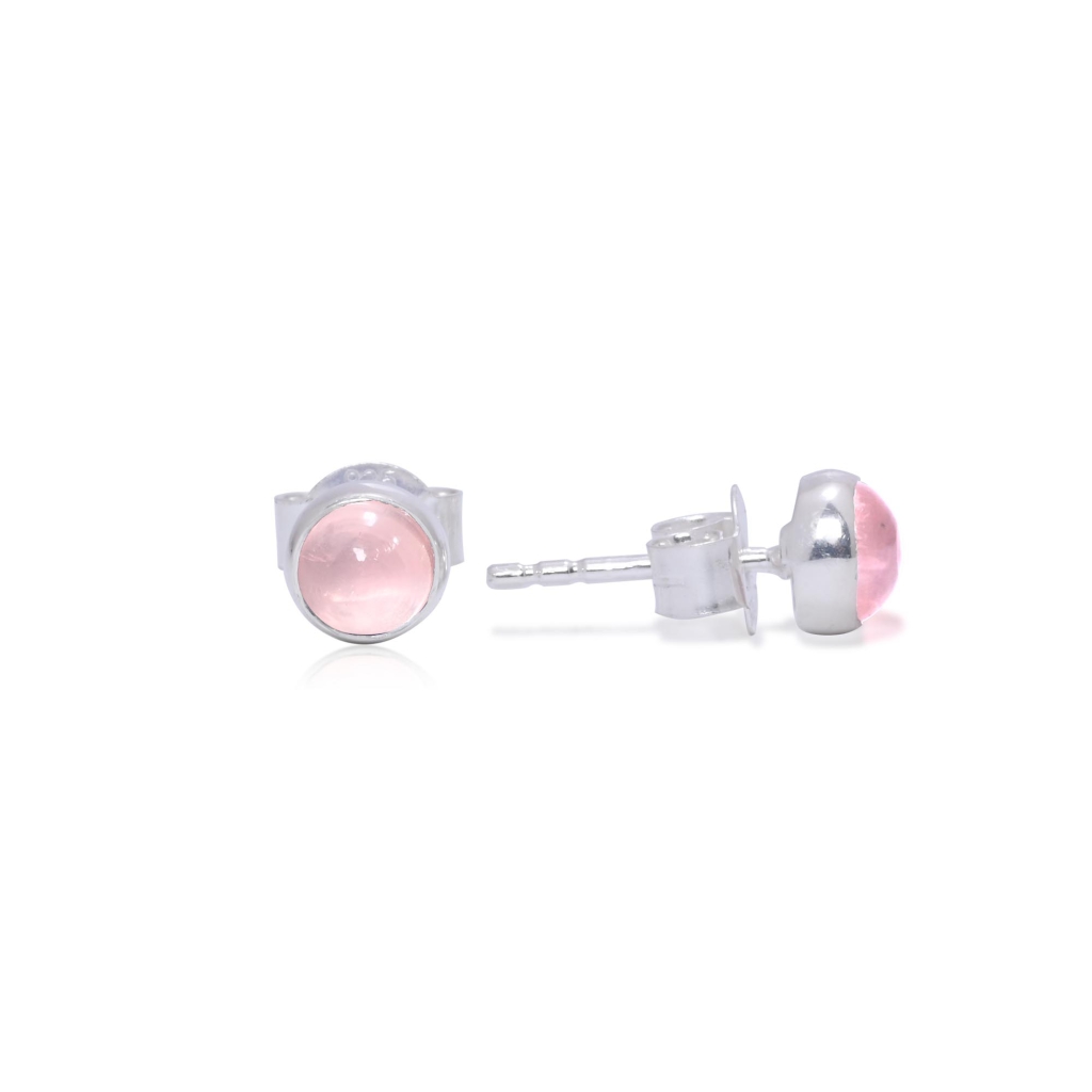 Natural Rose Quartz  Birthstone Sterling Silver Round Studs Earrings
