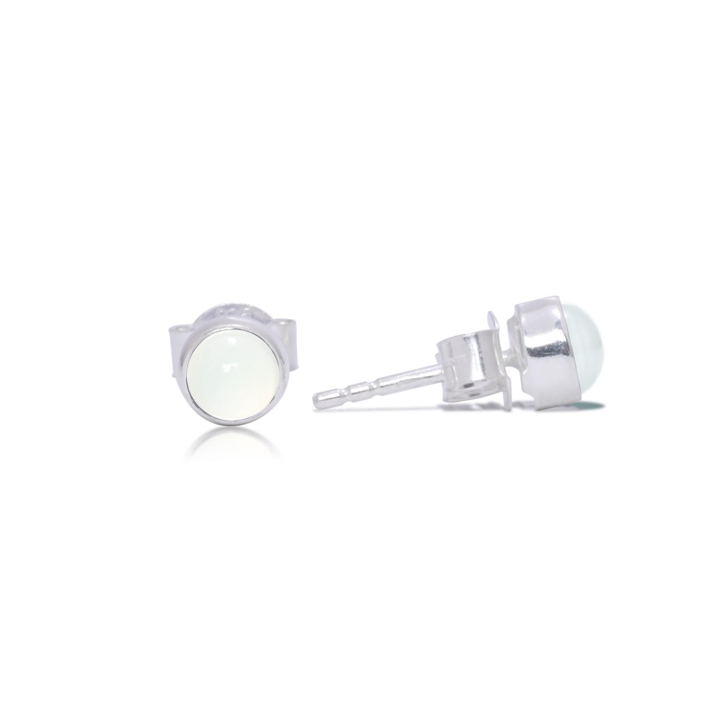 Natural Aquamarine Cabochon Sterling Silver Round Studs Earrings