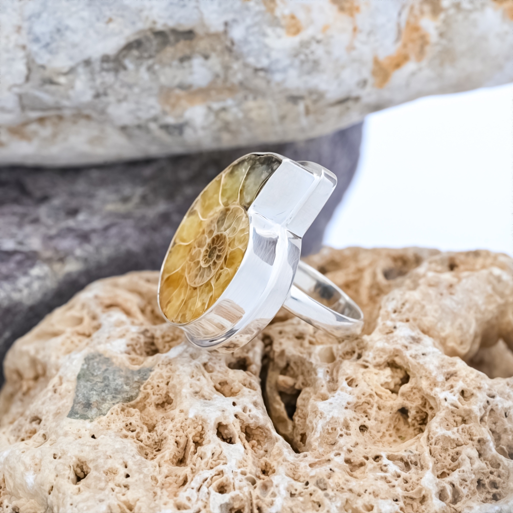 Vintage Ammonite Fossil Sterling Silver Rings