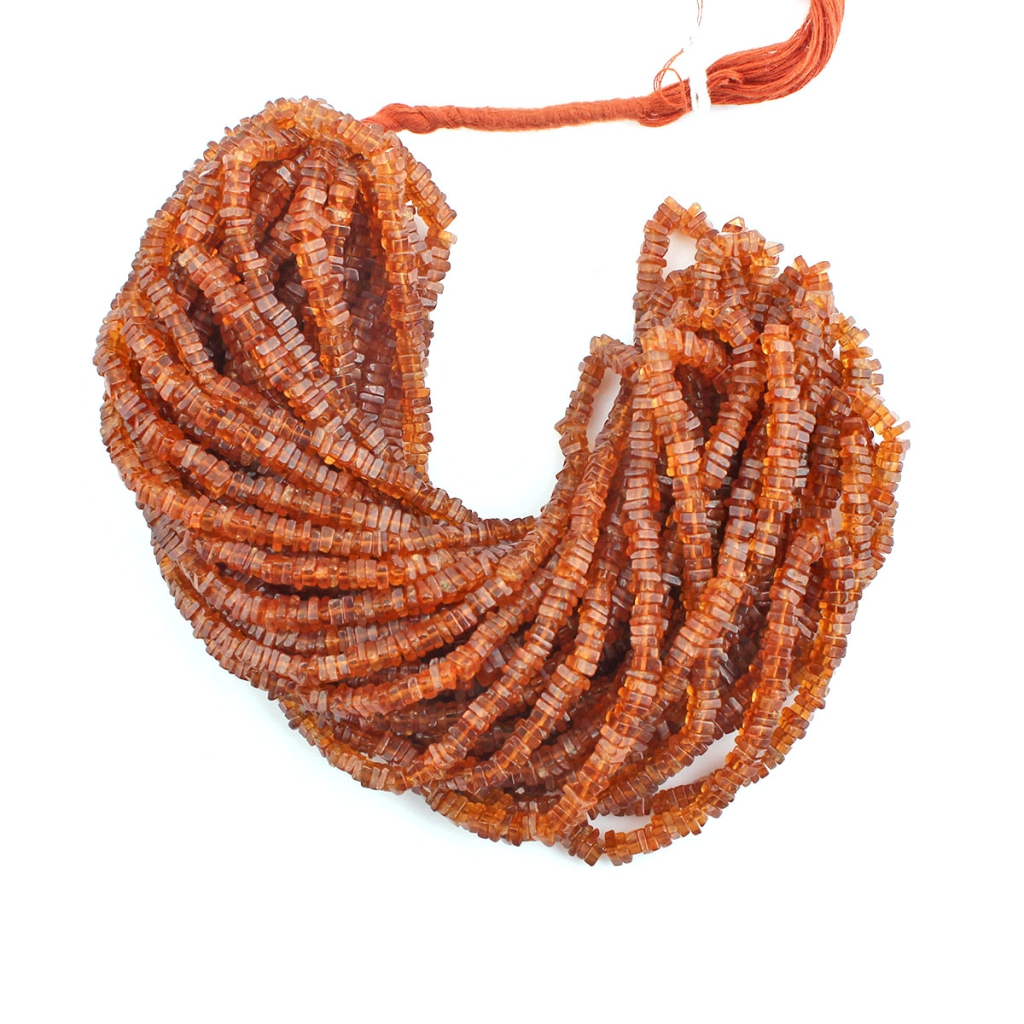 High Quality Hessonite Garnet 4mm Square Gemstone Strands Beads