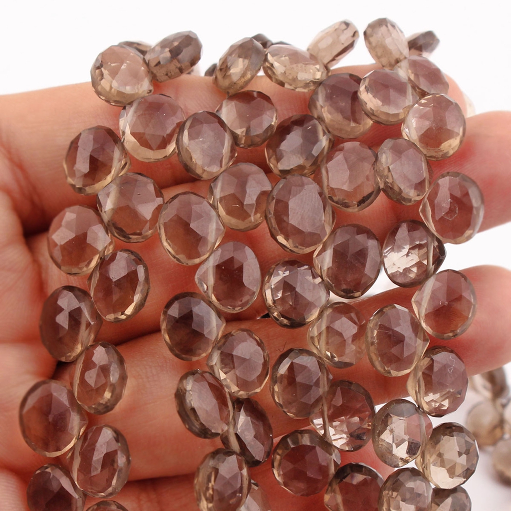 Faceted Smoky Quartz 7-10mm Heart Shape 9 Strands Beads