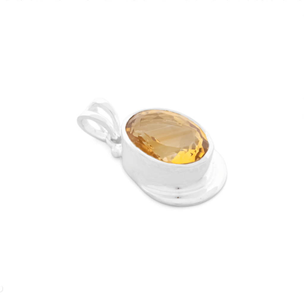Natural Citrine November Birthstone Oval Sterling Silver Pendant