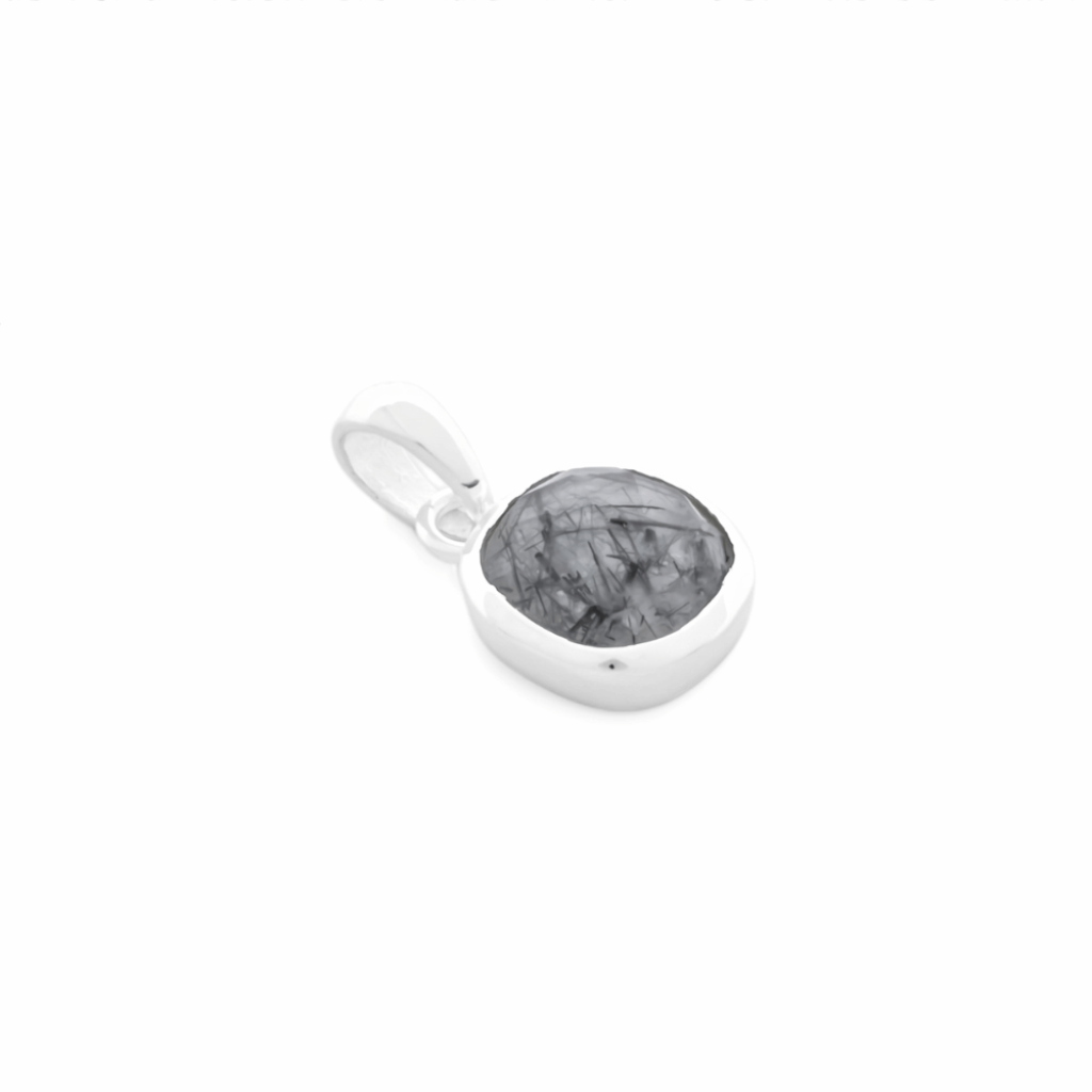 Natural Black Rutile Quartz April Birthstone Sterling Silver Pendant