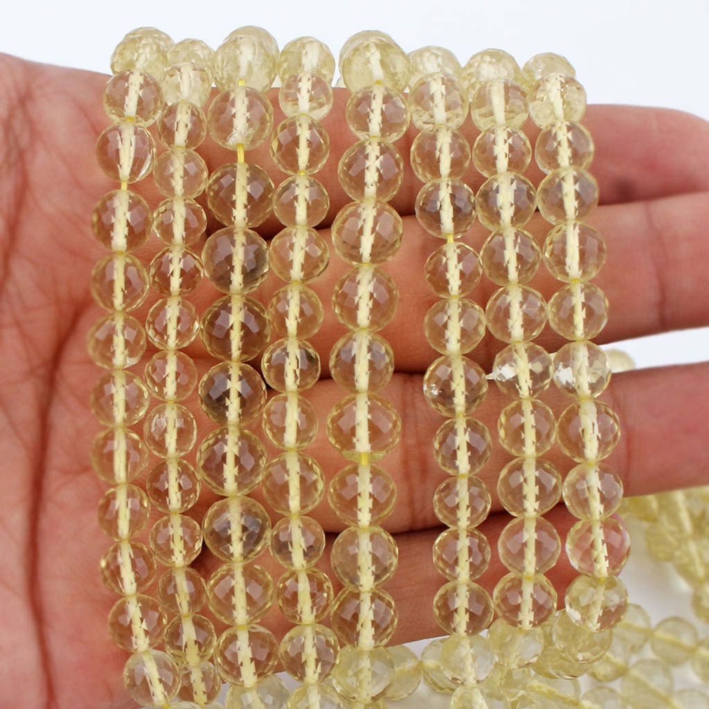 Faceted Lemon Quartz 5-9mm Balls Shape Handmade Beads
