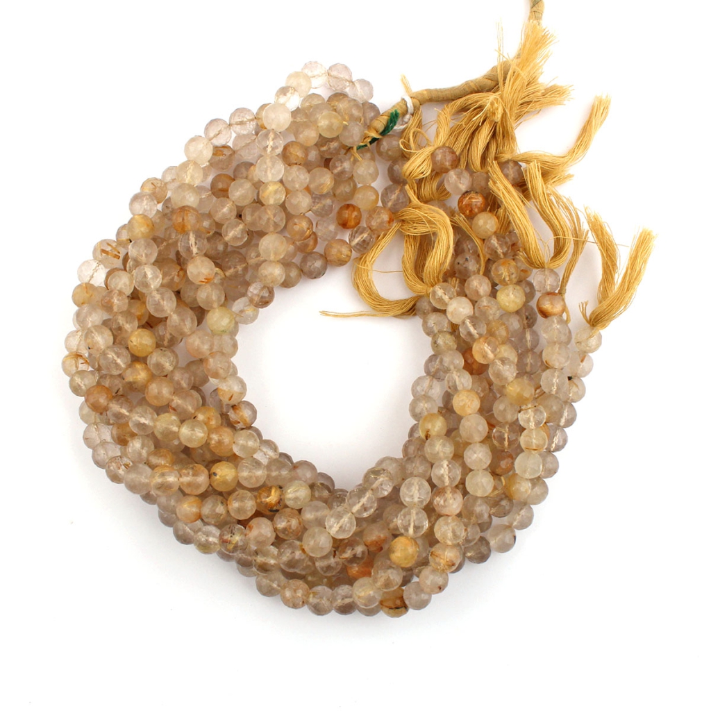 Golden Rutile Quartz Faceted Balls Strands For Jewelry