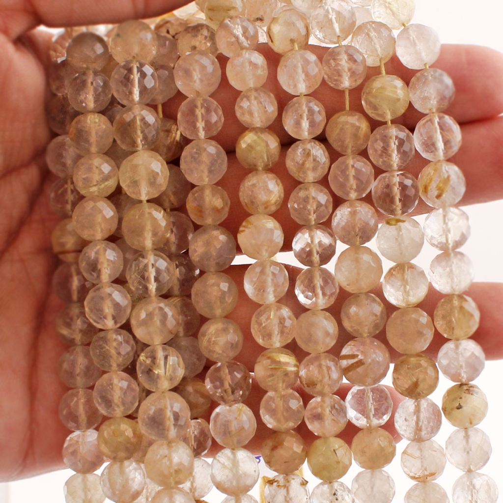 Golden Rutile Quartz Faceted Balls Strands For Jewelry