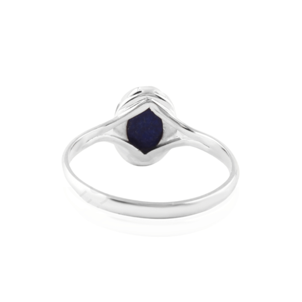 Blue Lapis Lazuli Oval ZigZag Designer Sterling Silver Ring