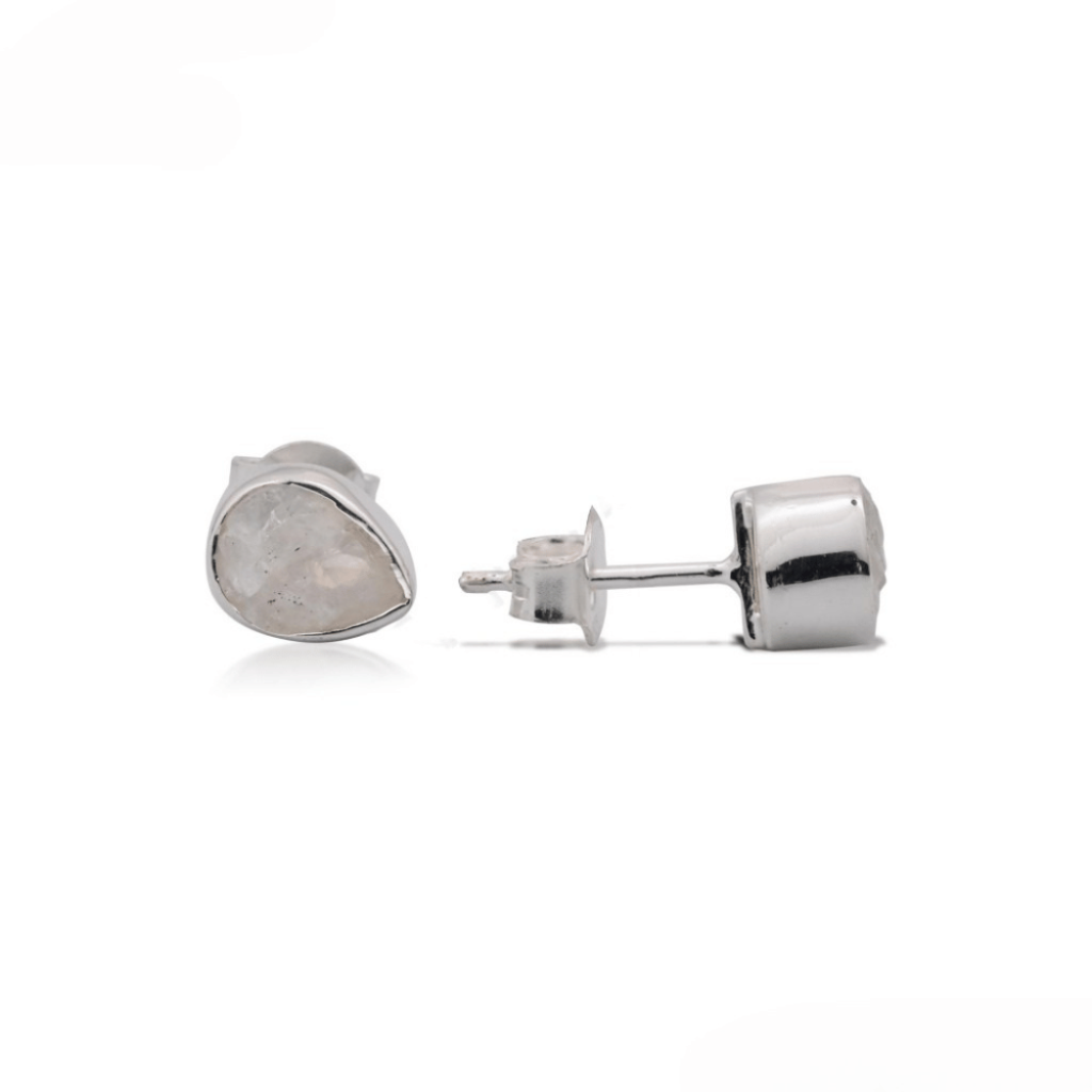 Rainbow Moonstone Sterling Silver Pear Studs Earrings