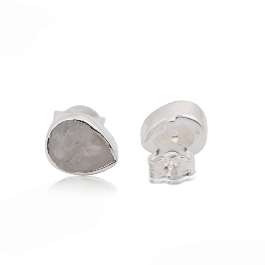 Rainbow Moonstone Sterling Silver Pear Studs Earrings