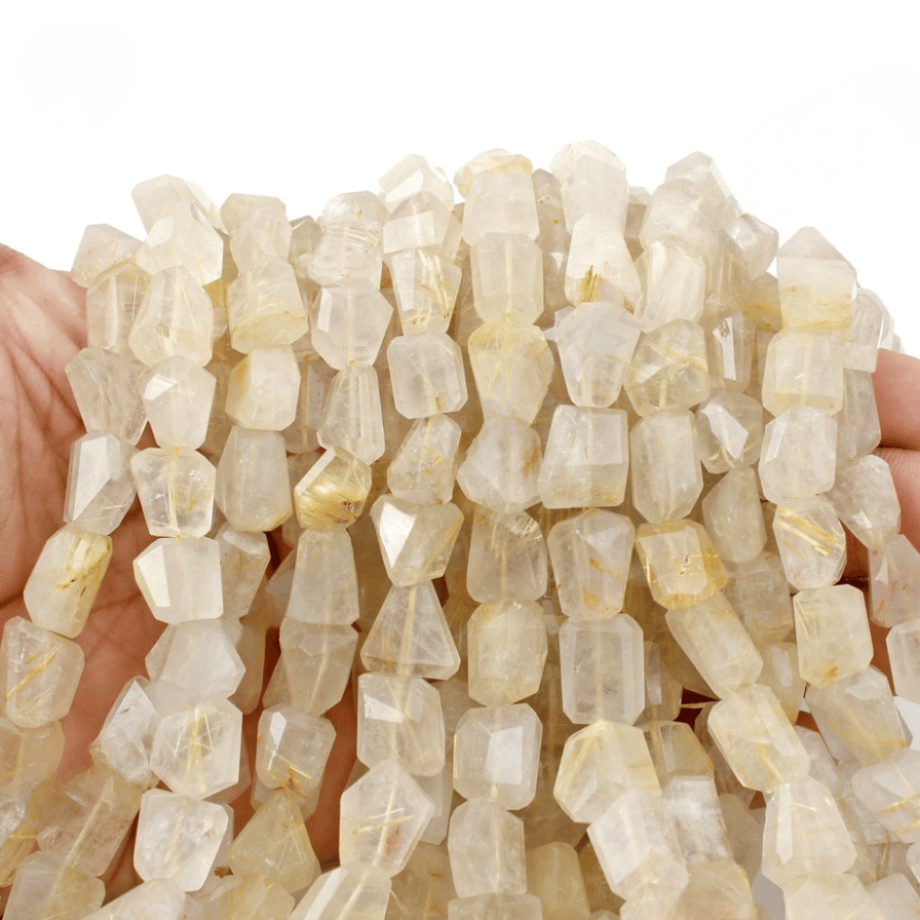 Natural Golden Rutile Quartz Faceted Tumble 15 Strands Beads