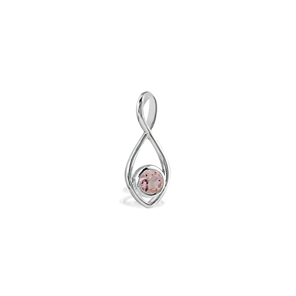 Natural Rose Quartz Birthstone Infinity Designer Silver Pendant Necklace