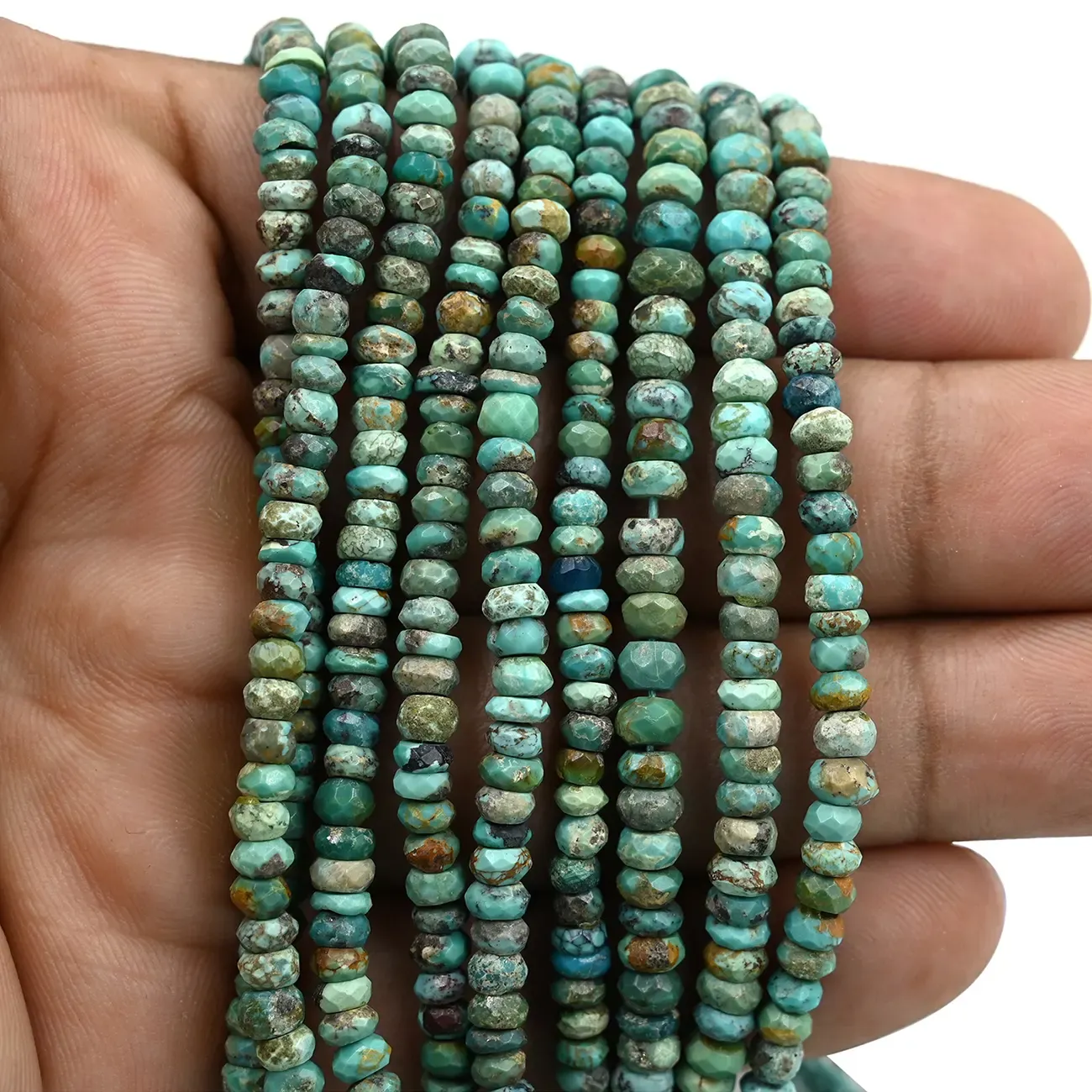 American Turquoise 4mm Faceted Rondelle Beads 13 Inch Strand