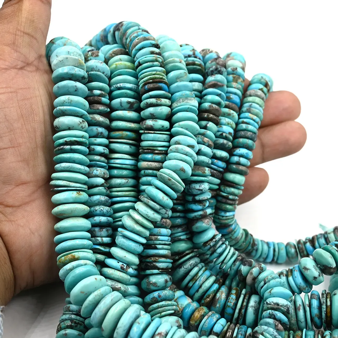 American Turquoise Round Plain Tyre Gemstone Beads Strand, 11–22 MM, 20 Inch