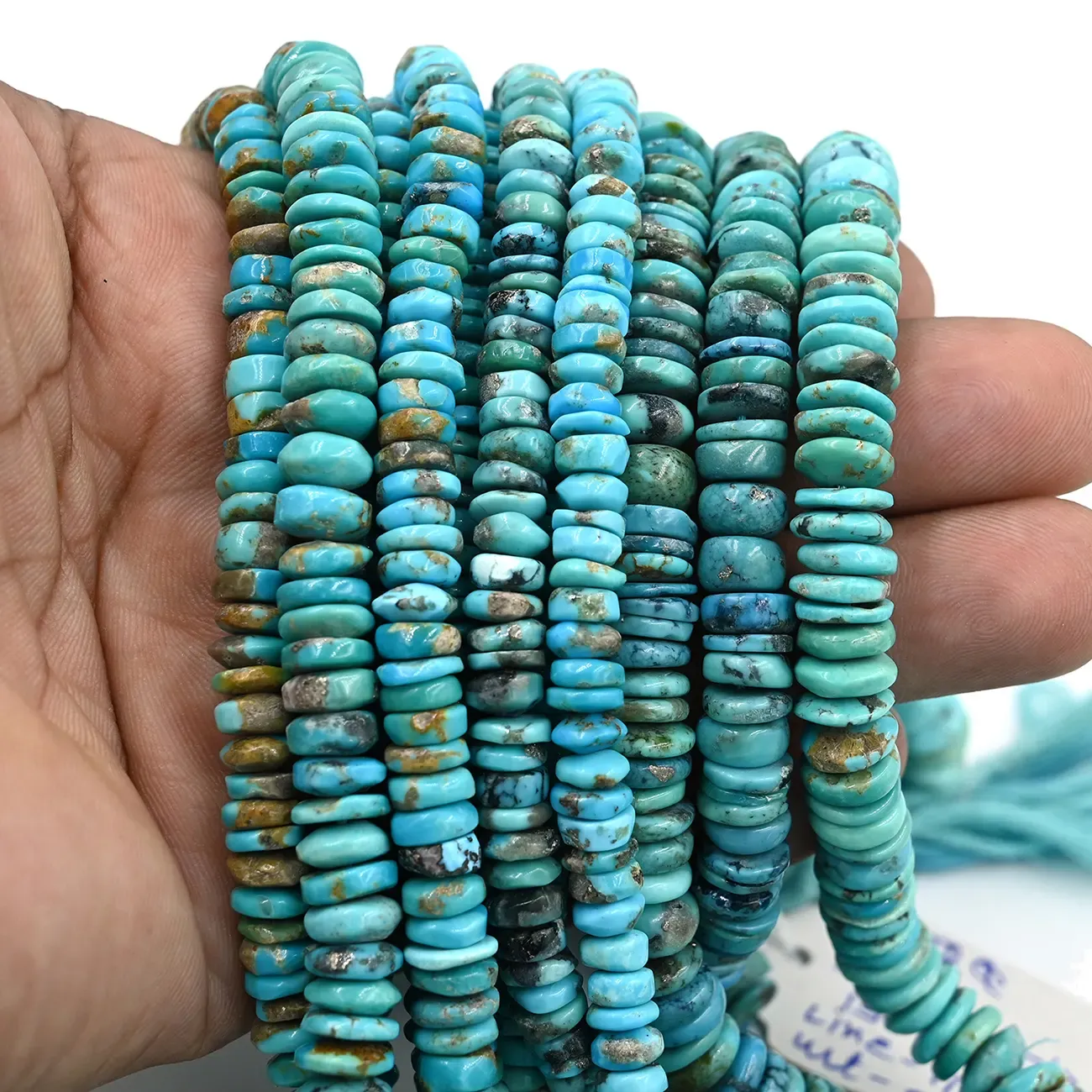 American Turquoise Plain Tyre Rondelle Beads Strand, 6–10 MM, 19 Inch