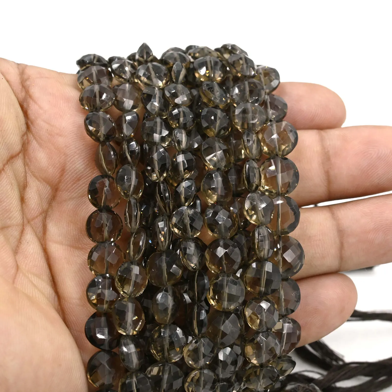 Smoky Quartz 10mm Briolette Coin Beads