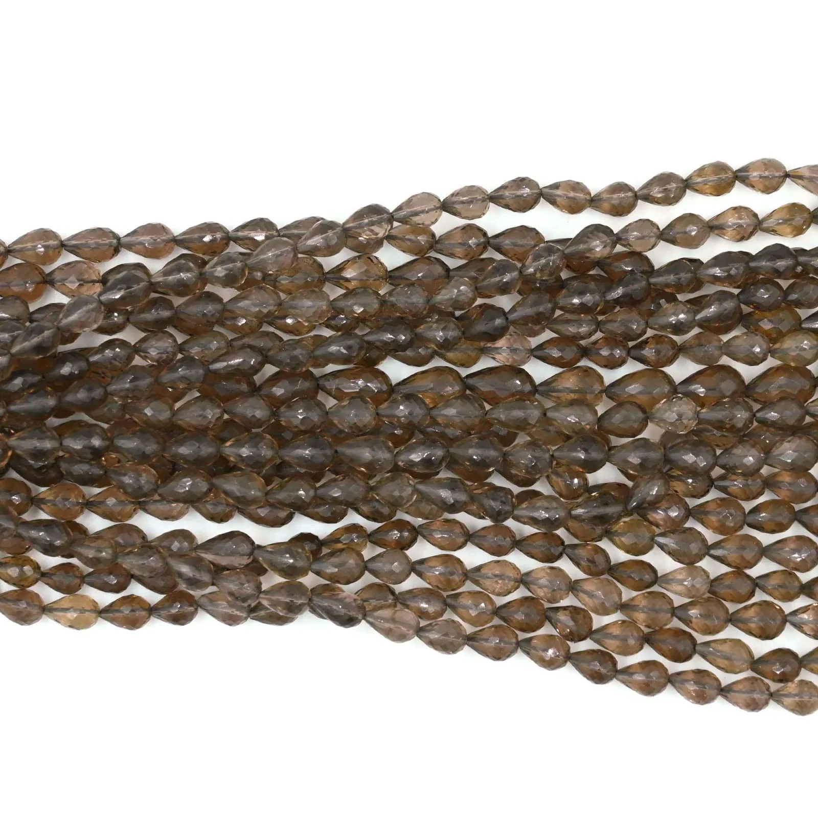 Smoky Quartz Drop Shape Faceted Gemstone Beads, Natural Brown Quartz Beads for Jewellery Making, 5x7–11x7 mm, 8 Inch Strand