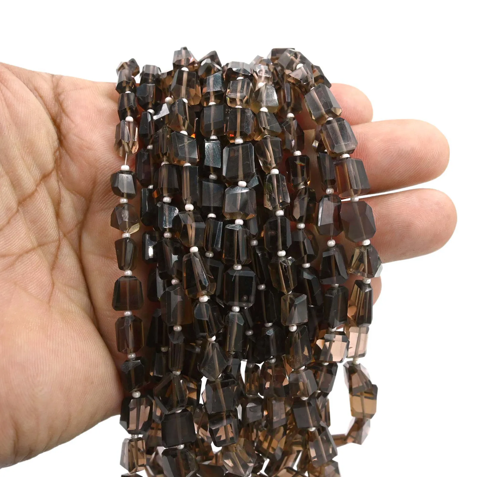 Smoky Quartz Briolette Tumbled Faceted Gemstone Beads, Natural Brown Quartz Beads for Jewellery Making, 8x6–12x10 mm, 16 Inch Strand