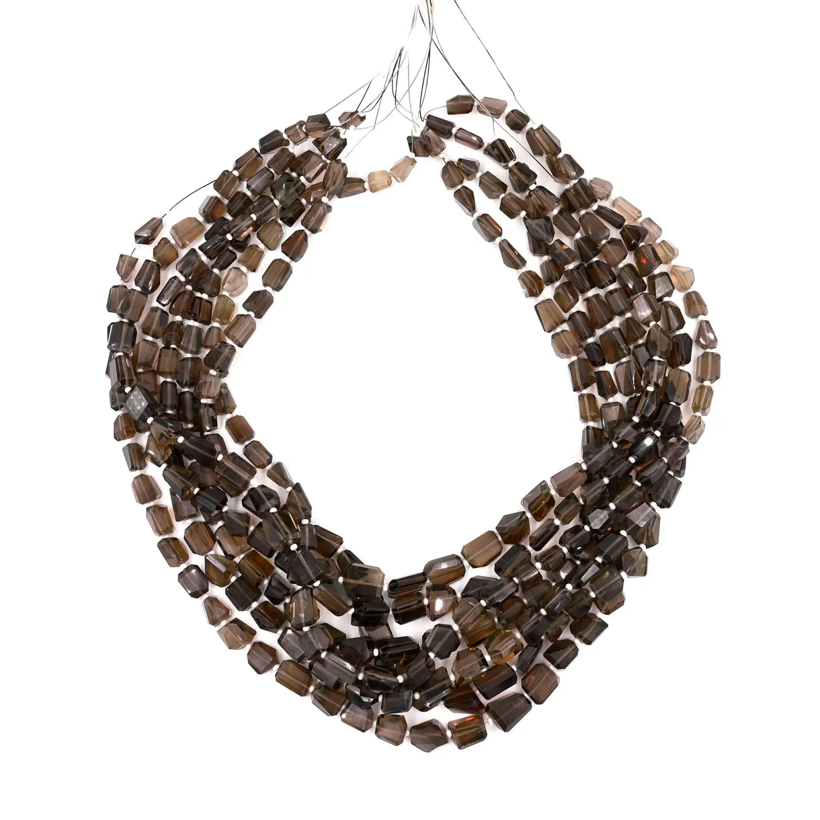 Smoky Quartz Briolette Tumbled Faceted Gemstone Beads, Natural Brown Quartz Beads for Jewellery Making, 8x6–12x10 mm, 16 Inch Strand
