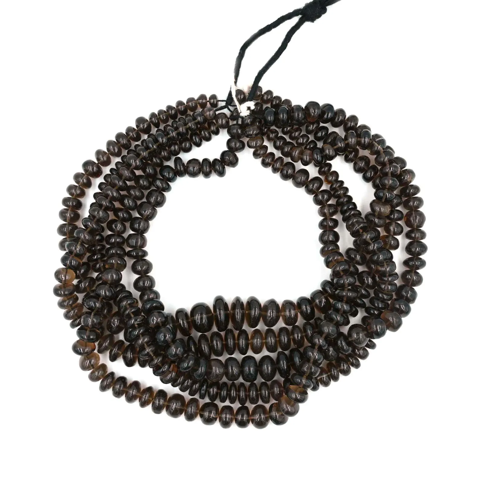 give me image alt text Smoky Quartz Rondelle Plain Gemstone Beads, Natural Brown Quartz, 7–13 mm, 16 Inch Strand for Jewellery Making
