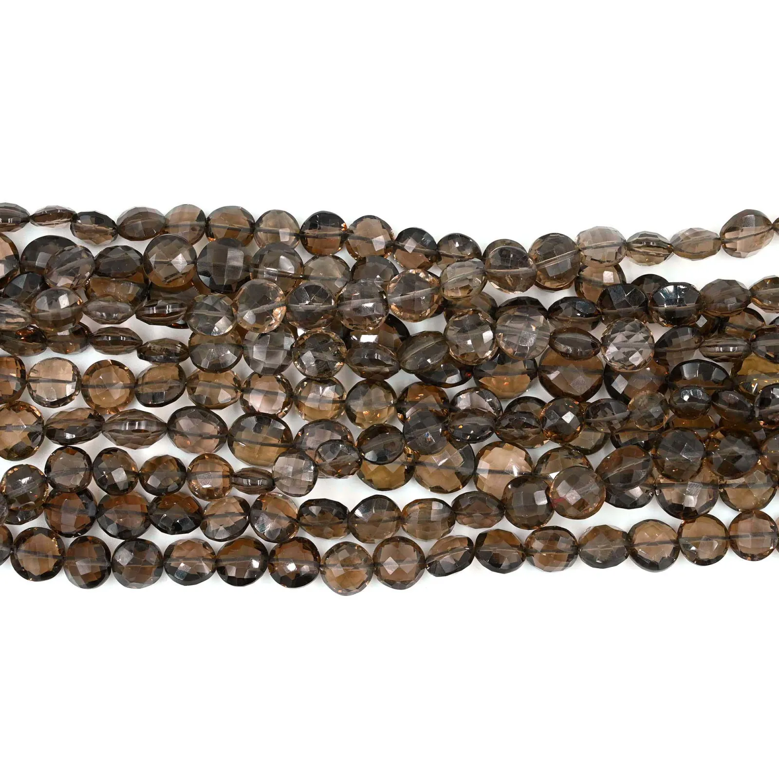 Natural Smoky Quartz Coin Shape Faceted Gemstone Beads 15–18 mm, 6 Inch Strand for Jewellery Making | GR Silver Designs International
