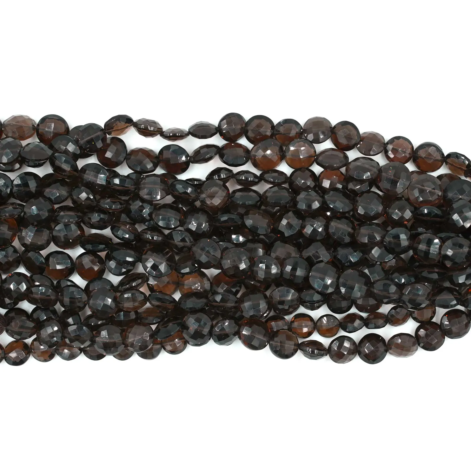 Natural Smoky Quartz Coin Shape Faceted Gemstone Beads 8–10 mm, 8 Inch Strand for Jewellery Making | GR Silver Designs International