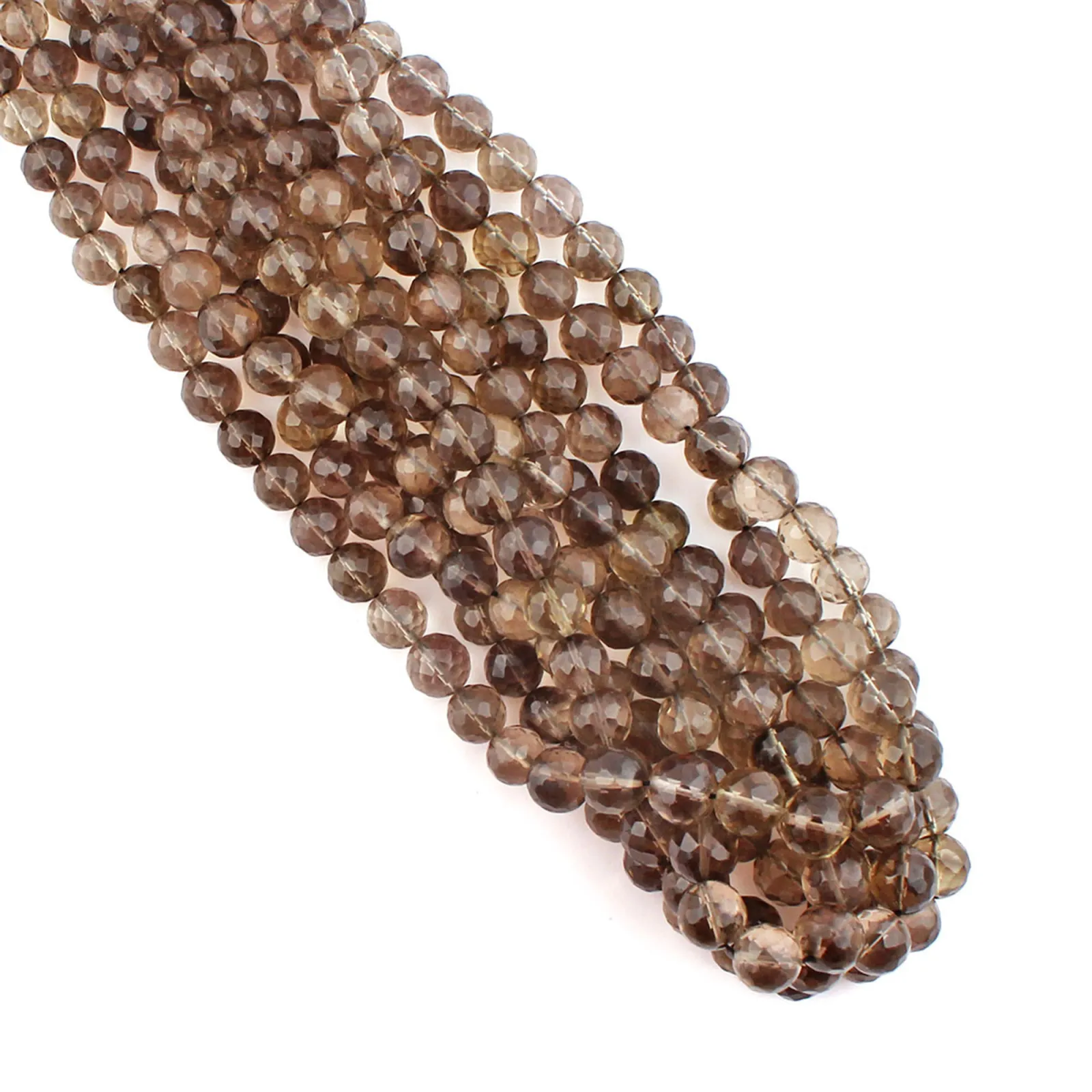 Smoky Quartz Round Ball Faceted Gemstone Beads, Natural Brown Quartz, 7–9 mm, 16 Inch Strand for Jewellery Making