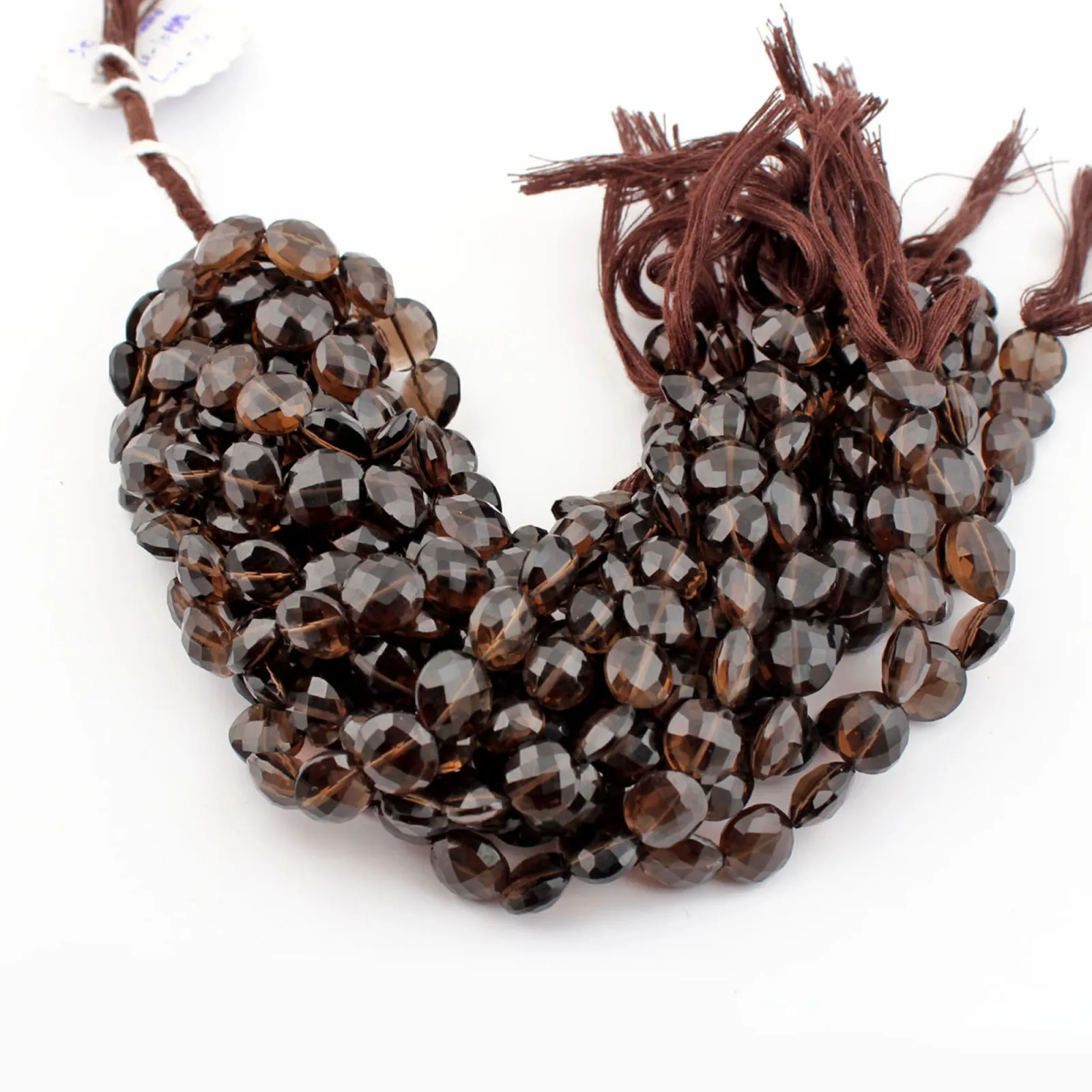 Natural Smoky Quartz Coin Shape Faceted Gemstone Beads 15–18 mm, 6 Inch Strand for Jewellery Making | GR Silver Designs International