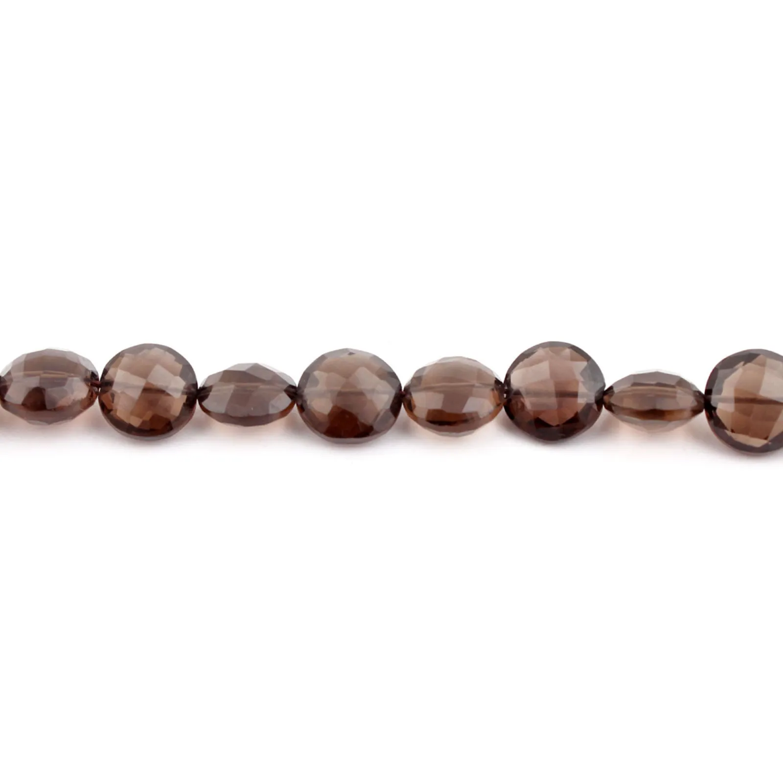 Natural Smoky Quartz Coin Shape Faceted Gemstone Beads 15–18 mm, 6 Inch Strand for Jewellery Making | GR Silver Designs International